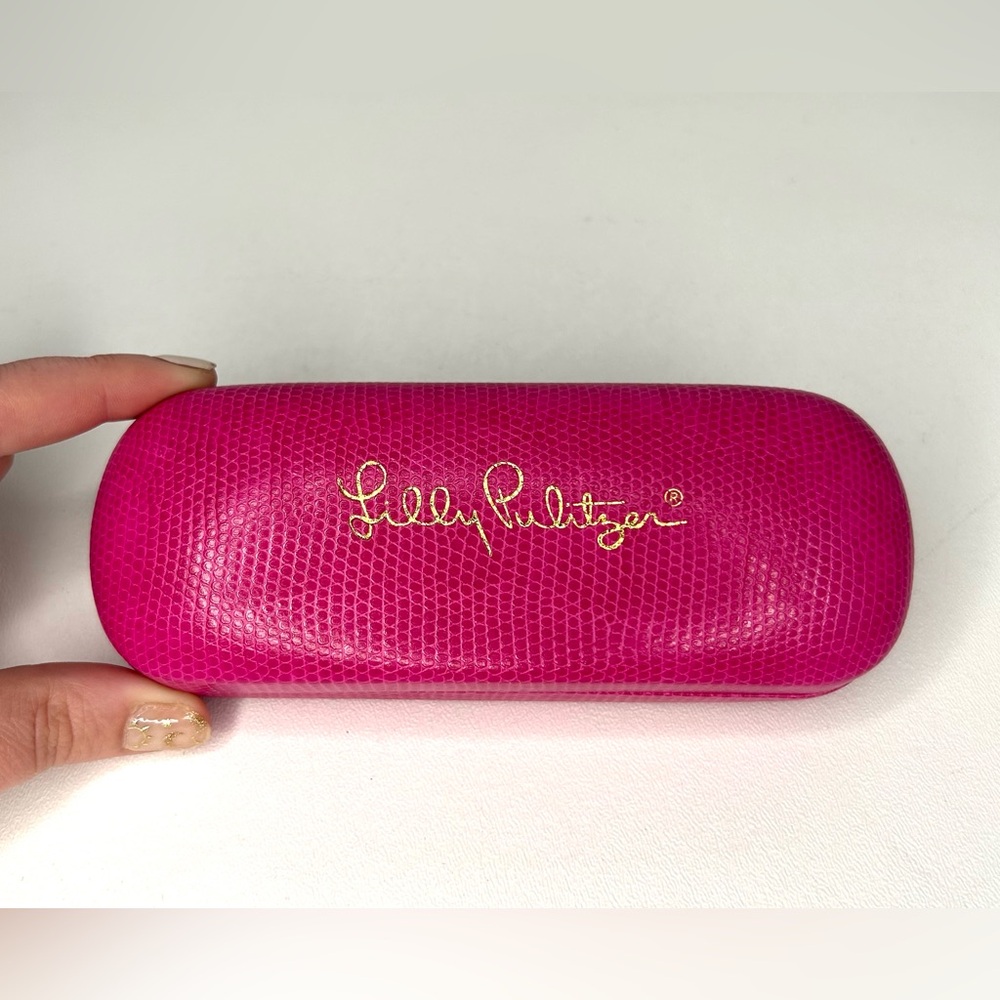 Lilly Pulitzer Eye Glasses Sunglasses Hard Case Pink Faux Snakeskin Clamshell.